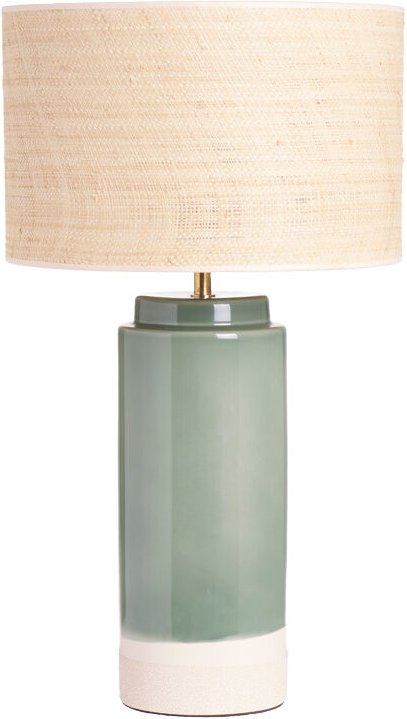 Grüne Tischlampe aus Keramik mit einem Lampenschirm aus Rattan H64 cm majes
