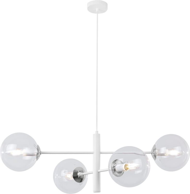 Vicenza Hängelampe Weiss Chrom 4 Flache Klarlampe E14