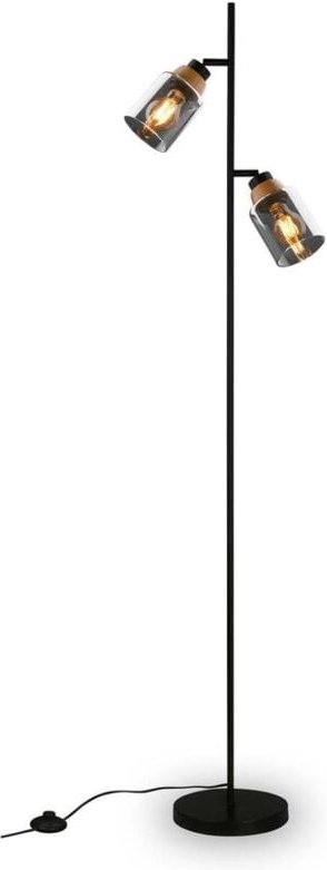 Floor light, with wood, smoked glass, 2xE27/max.10