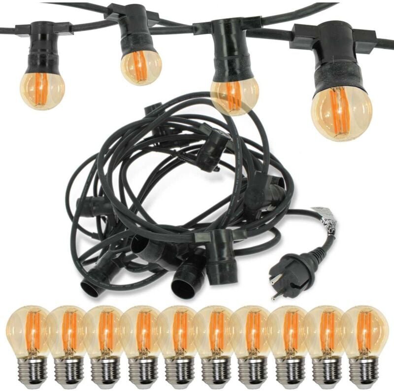 Professionelle Guinguette-Girlande 10 LED-Lampen E27 4W warmweiß bernsteinfarben 10 Meter anschließbar