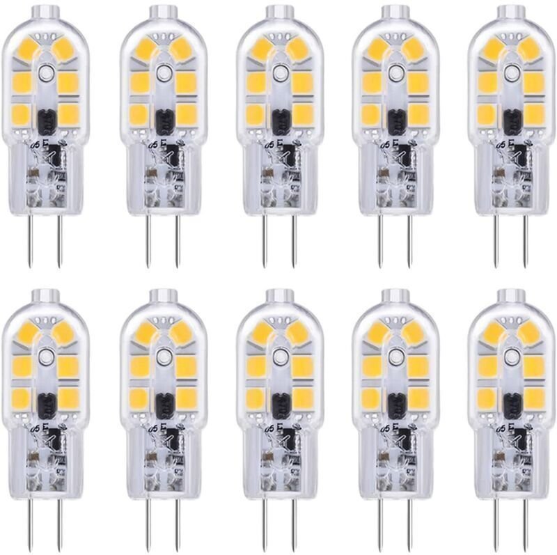 G4 LED-Lampen, 10er-Pack, 12 V, 2 W, Kaltweiß (6000 K), 12 LEDs, Ersatz für G4-Halogenlampen (10–20 W), 200 lm, AC/DC 12...