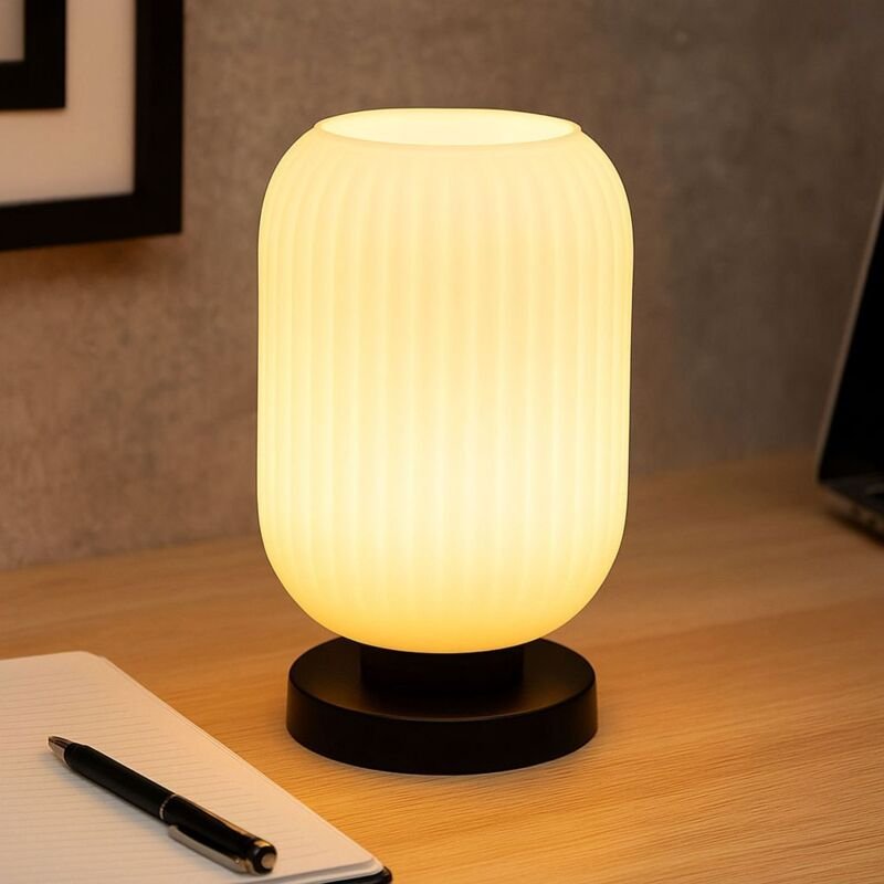 Tischlampe Nachttischleuchte Tischleuchte Wohnzimmerlampe opal, schwarz Schlafzimmerleuchte, Metall Glas, Kabelschalter,...