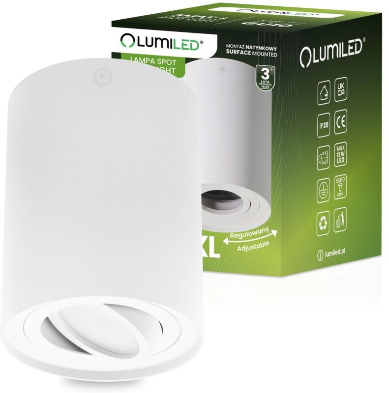 Aufputz-Halogen-Spotlampe, beweglich, GU10, rund, weiß, 125 mm, AMAT-XL LUMILED