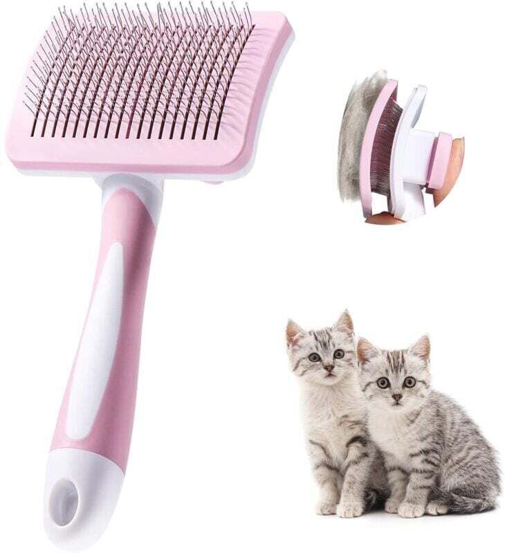 Selbstreinigende Haustierbürste, Bürste für langes und kurzes Fell, für Hunde und Katzen, entfernt effektiv Unterwolle u...