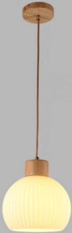 E27 Modern Pendelleuchte Höhenverstellbar Hängelampe Glas Holz Deckenleuchte Lampenschirm Ø20CM