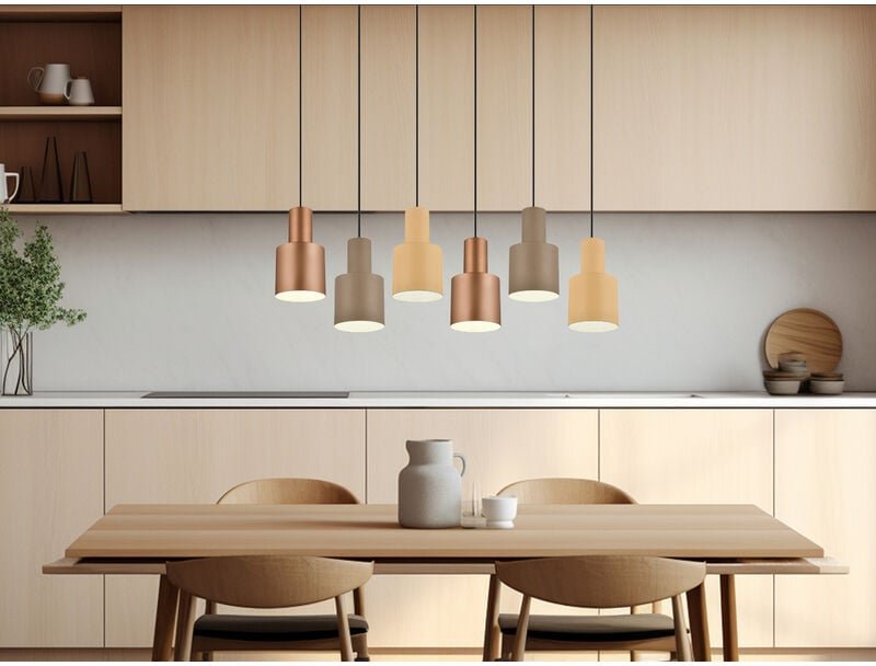 Led Pendelleuchte 6-flammig Metall Coffee Töne, Breite 85cm