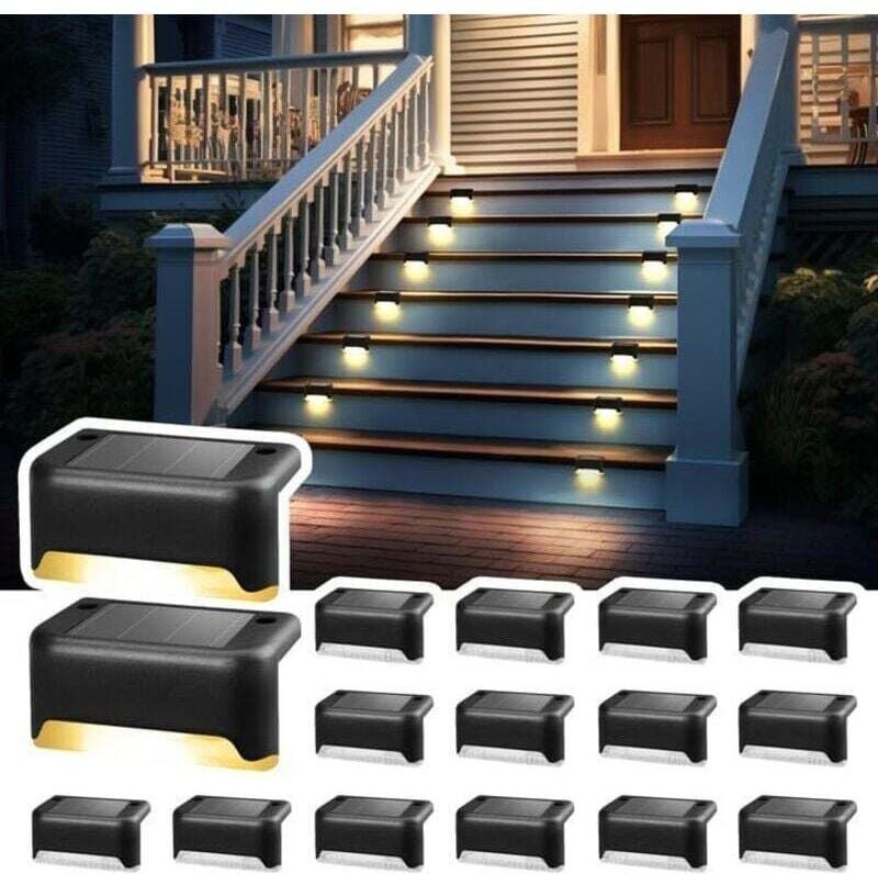 Set mit 16 Solar-Treppenleuchten für den Außenbereich – wasserdicht – LED-Beleuchtung für Außentreppen, Stufen, Zäune, G...