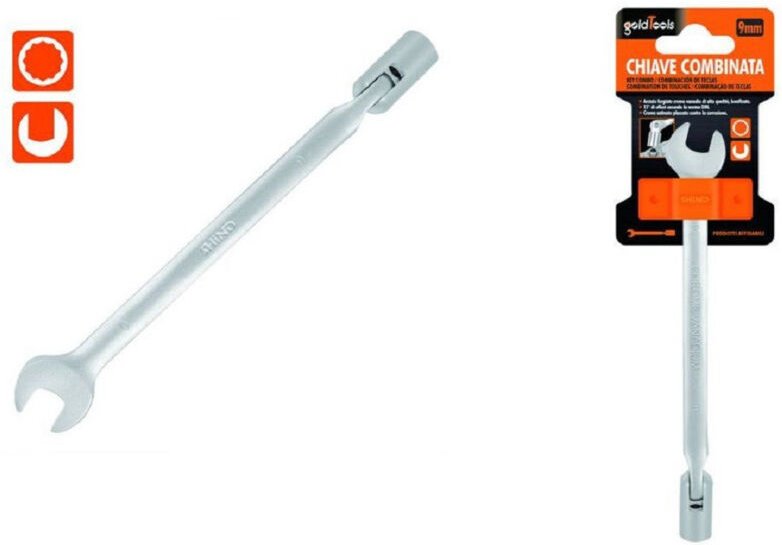 Trade Shop Traesio - Trade Shop - 9-mm-Maulschlüssel mit festem und Steckschlüsseleinsatz und Chrom-Vanadium-Gelenk 9755...