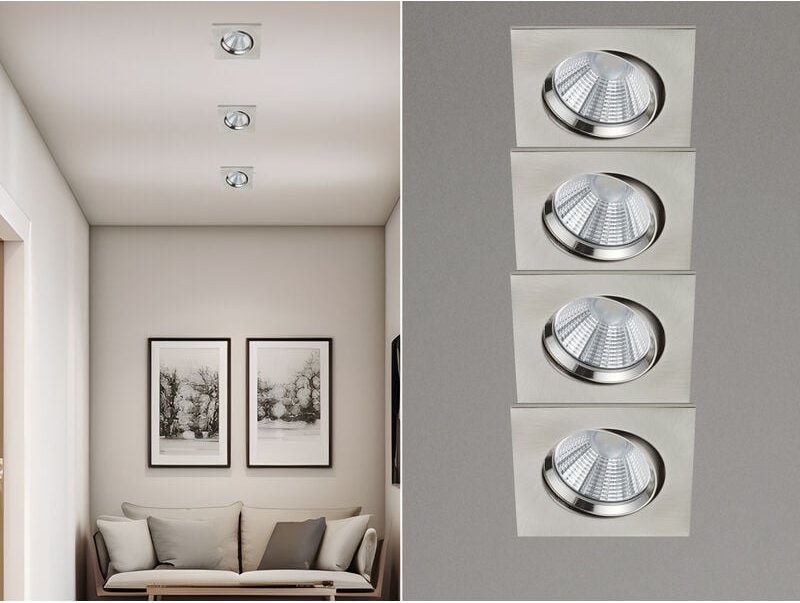 Trio Leuchten - Eckige led Einbaustrahler Decke im 4er Set schwenkbar dimmbar Nickel matt 5,5W