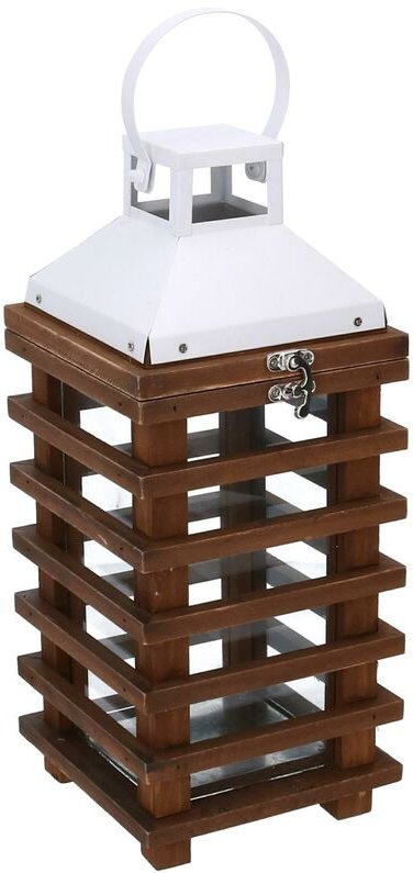 Webmarketpoint - Rechteckige braune Holzlaterne 15,5x15h35 cm