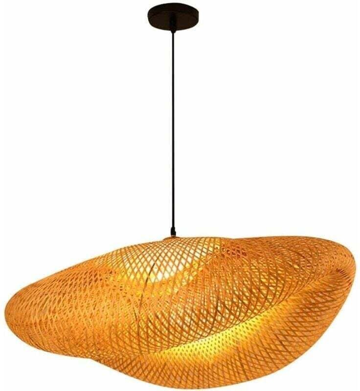 Pendelleuchte E27 Kronleuchter Pendelleuchte Vintage Retro Industrielle Pendelleuchte Bambus Natur Rattan Gewebte Hängel...