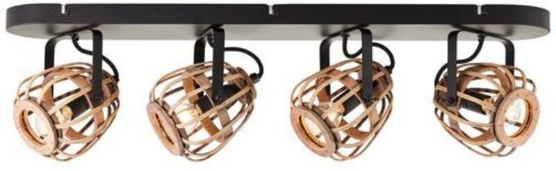 Brilliant - Nikka Spotbalken 4flg schwarz/natur 4x D45, E14, 28W, geeignet für Tropfenlampen (nicht enthalten)