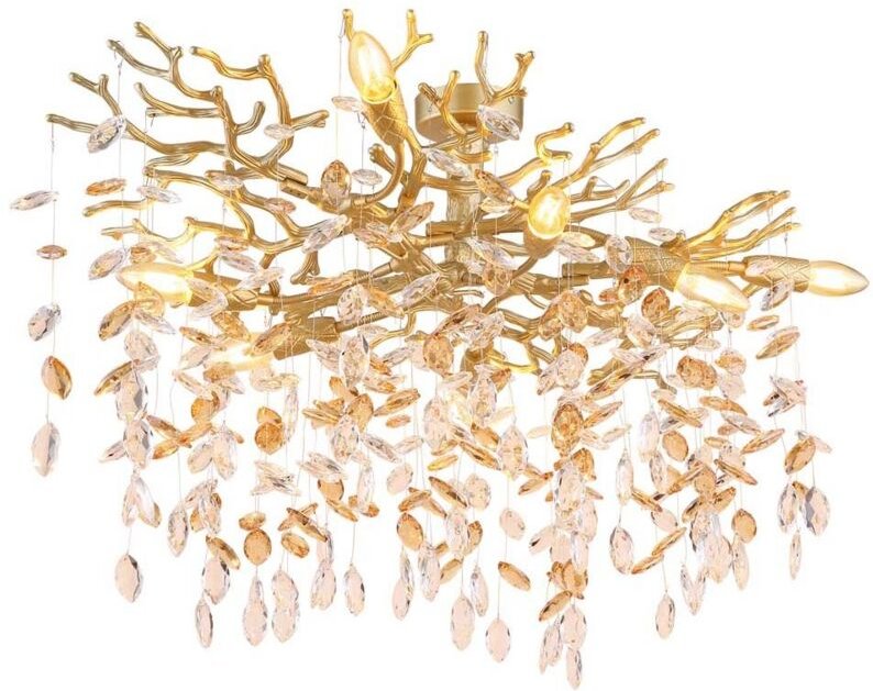 Deckenleuchte Deckenlampe Wohnzimmerleuchte gold Glaskristalle amber L 85 cm