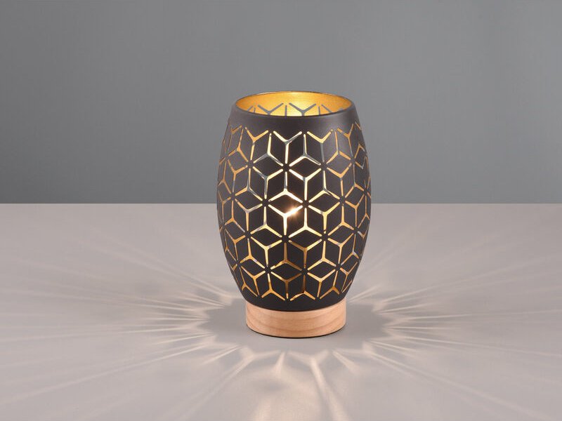 Reality Leuchten - Kleine Tischleuchte bidar in Schwarz/Gold mit ausgefallenem Stanzmuster, h: 21cm