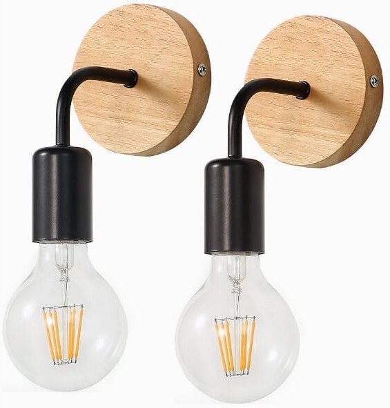Goeco - Vintage Wandleuchte, 2er Pack, Innenwandleuchte aus Holz, für Wohnzimmer, Schlafzimmer, Industriedekor
