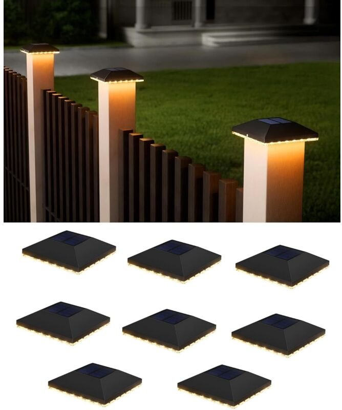 Solar Pfostenkappe 7x7 8x8 9x9 10x10, Solar Pfostenkappen IP65 Wasserdichte für Zaunpfosten für Hölzerne Pfosten Plattfo...