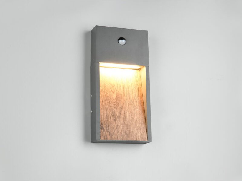 Trio Leuchten - led Außenwandleuchte salmon mit Bewegungsmelder Anthrazit & Holzoptik, h 33cm