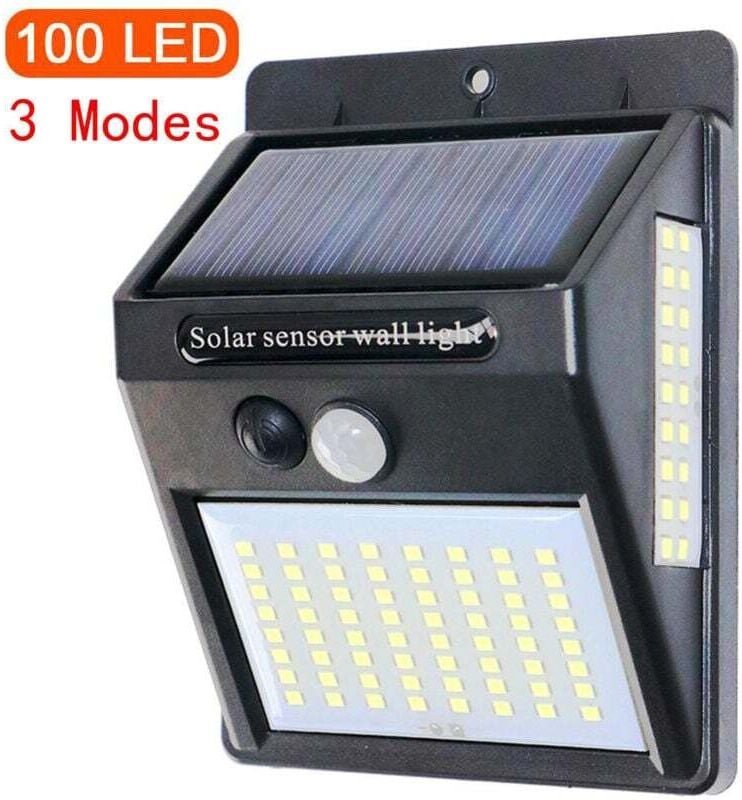 Set mit 4 Solar-Außenleuchten mit 100 LEDs, IP65 wasserdicht, mit Bewegungsmelder, kabellose Sicherheitswandbeleuchtung ...