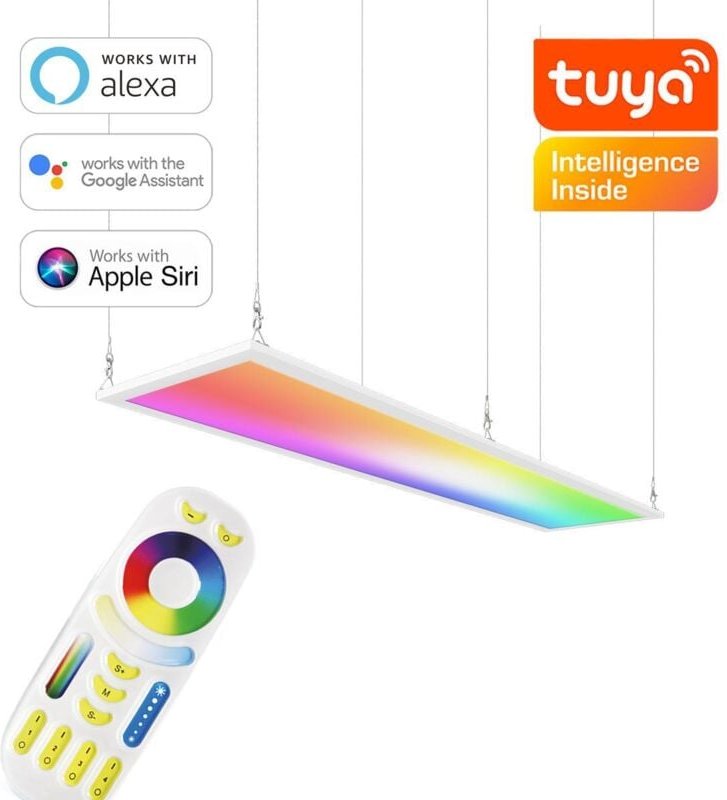 RGB+CCT LED Panel 120x30cm inkl. MiBoxer Smarthomesteuerung 48W 24V Rahmen weiß - Panelmontage: Seilabhängung 1 Meter