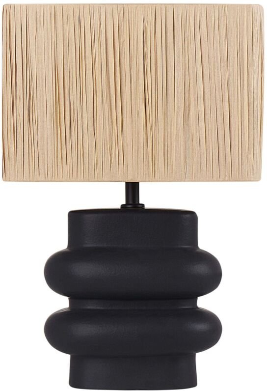 Tischlampe Schwarz und Naturfarben Keramik Vasenform 42 cm Papiergeflecht Schirm Rechteckig Kabel mit Schalter Boho Schl...