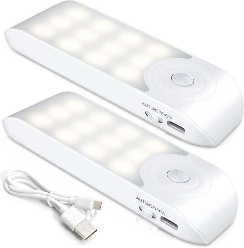 Luce notturna a LED ricaricabile, set di 2 lampade a LED automatiche con sensore di movimento, luce da parete magnetica ...
