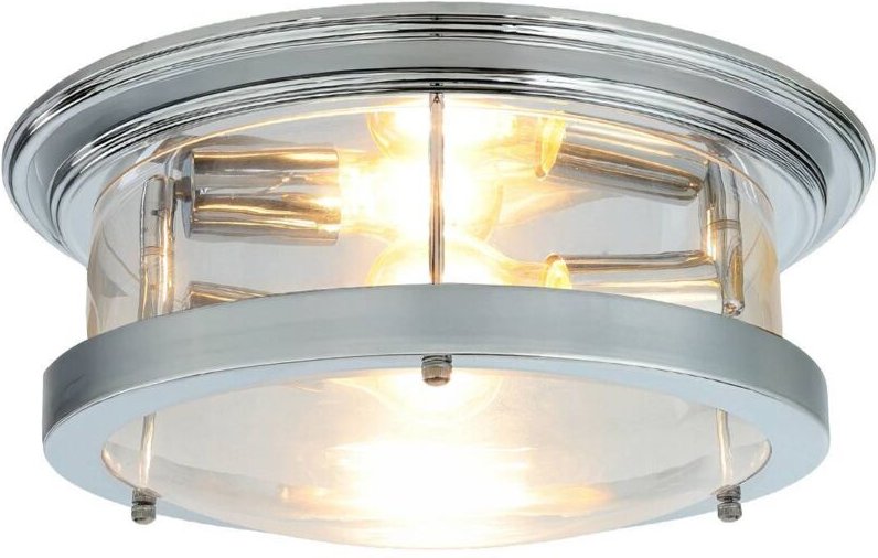 Licht-erlebnisse - Deckenlampe Metall Glas E27 IP44 rund d: 35 cm Chrom 2-flammig Klassisch