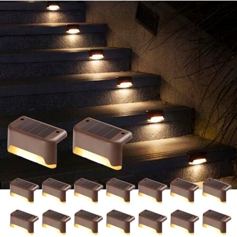 Solarlampen für außen, 16 Stück Treppenleuchtung, Solar Zaunlichter, Gartenleuchten, wasserdicht Solarleuchten für Balko...