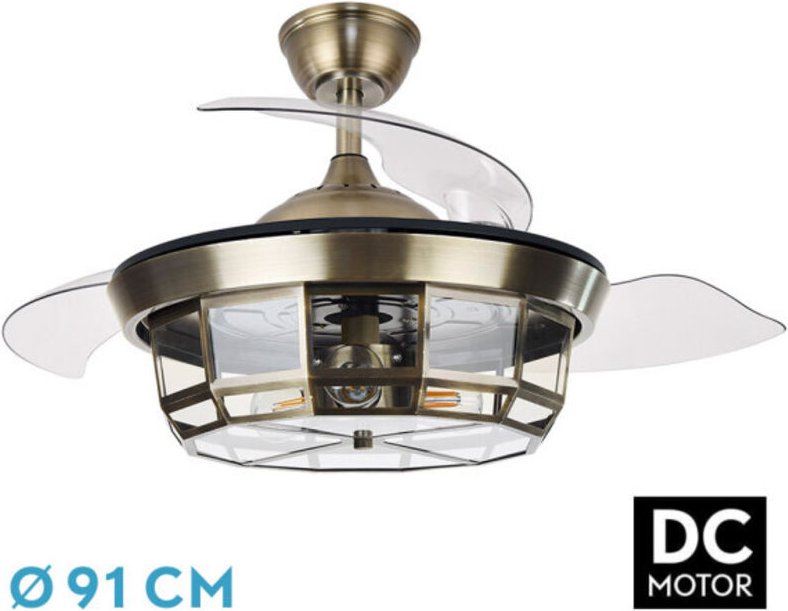 Tornado-Leder-Gleichstromventilator 3xe27 91d, 3 ausfahrbare Flügel, 6 Geschwindigkeiten mit Fernbedienung und Timer