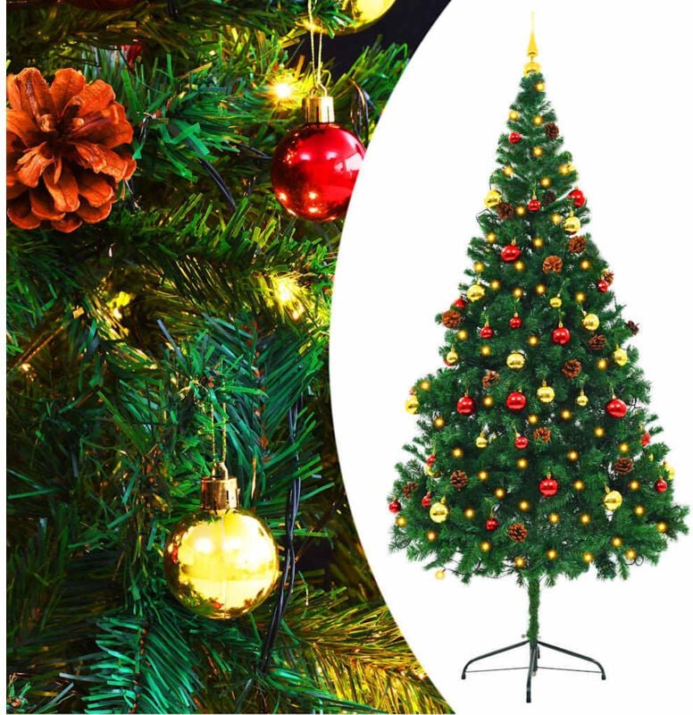 Vidaxl - Künstlicher Weihnachtsbaum mit Beleuchtung & Kugeln Grün 210 cm