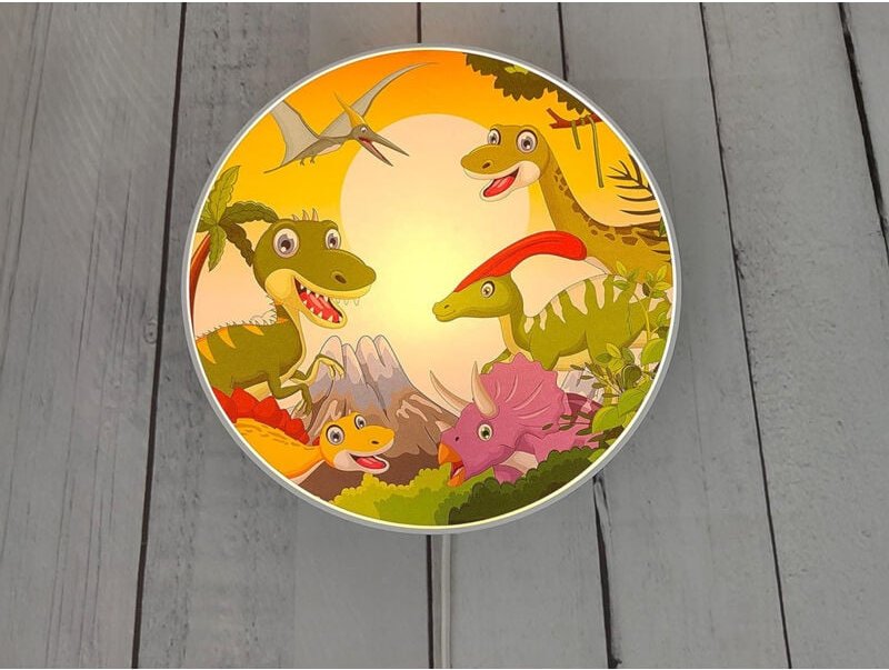 Kinderzimmer Wandlampe mit Dinosaurier Motiven Schalter und Stecker Ø 25cm