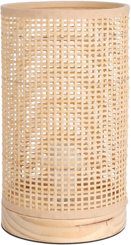 Tischlampe aus Bambus, Kegelform, Sockel aus Kiefernholz, 13 x 23 cm