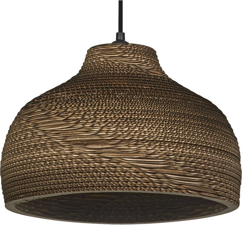 Pendelleuchte Decor Cardboard Hat braun aus Wellpappe, leicht, E27, 360 mm Durchmesser, Leuchtenschirm aus recyceltem Ma...