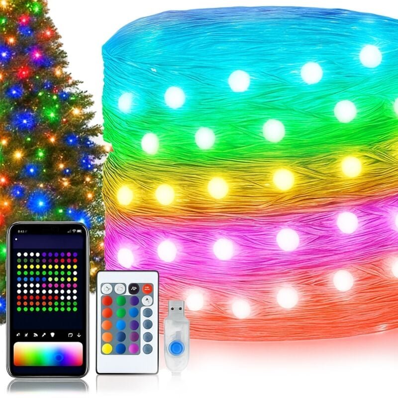 Smart-Lichterkette für den Weihnachtsbaum, 150 LEDs, USB-, App- und Bluetooth-Steuerung, Fernbedienung