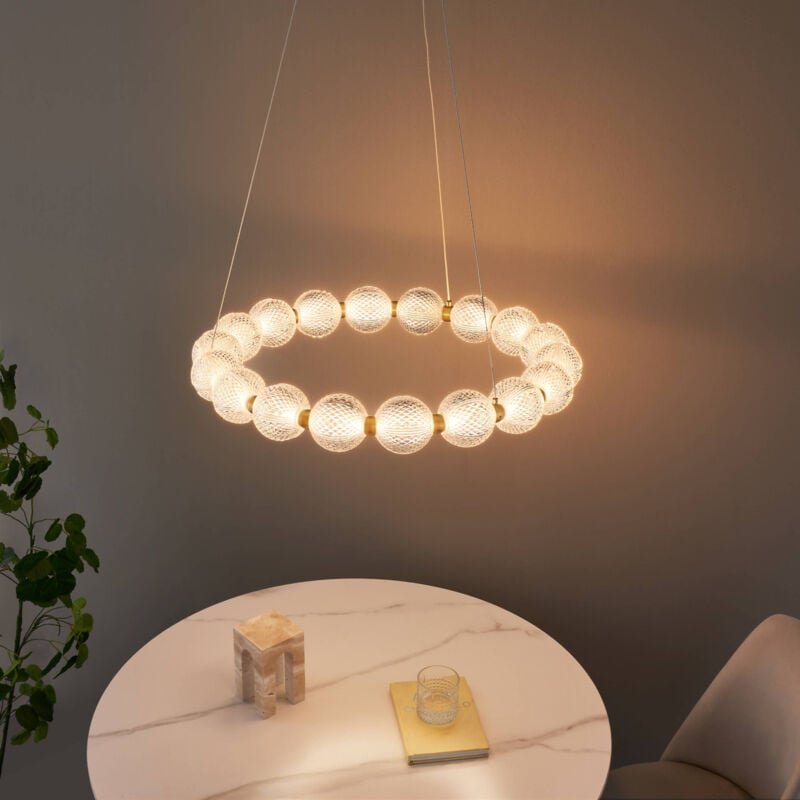 Kosilum - Goldene led- Hängeleuchte mit transparentem Glas 57 cm - Roseli
