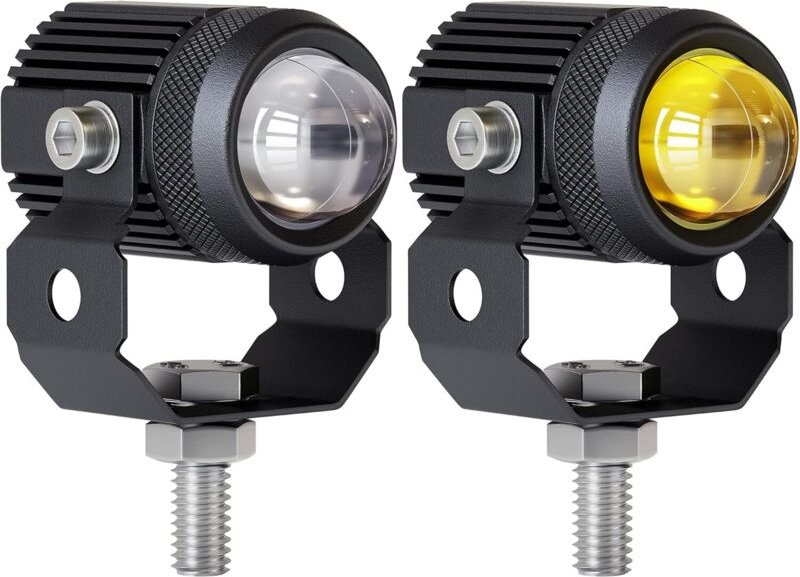 2 Stück LED-Nebelscheinwerfer für Motorräder, 60 W, weiße und gelbe LED-Projektoren, 1,3"-Zusatzprojektor, kompatibel mi...