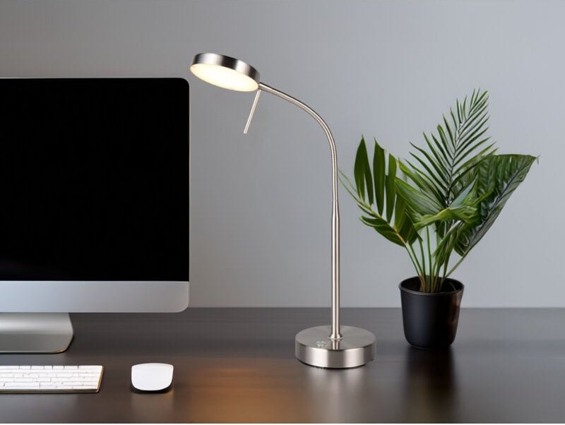 Reality Leuchten - led Akku Schreibtischlampe moreno dimmbar mit Flexarm, Silber Höhe 45cm