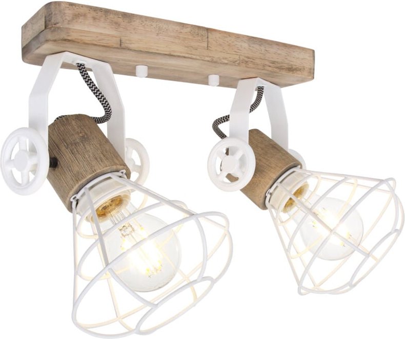 Steinhauer - Deckenleuchte Holz Deckenlampe schwenkbar Wandleuchte Industriell, Metall weiß, 2x E27 Fassungen, LxBxH 27x...