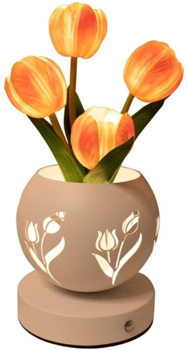 Tulpen-Nachtlicht, künstliche Blumen-Schreibtischlampe mit ausgeschnittener Vase, USB-Aufladung, 3 Farben, stufenloses D...