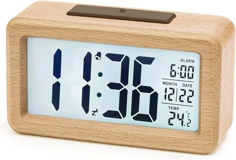 Thumbnail - Digitaler Wecker aus Holz, LCD-Wecker, nicht tickende Digitaluhr mit Datumsanzeige, Temperatur, Schlummerfunktion, batte...