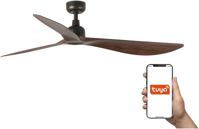 Faro Outwood Großer Deckenventilator mit 3 Flügeln, Dunkelbraun, Tuya Smart System