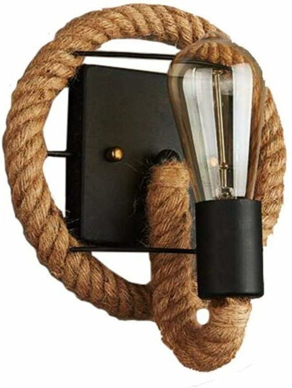 Vintage Retro Hanfseil-Wandleuchte im amerikanischen Stil, Industrie-Eisenlampe für Bars, Lofts, Restaurants, Korridore,...