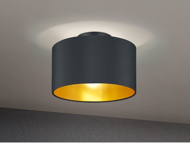 Dimmbare led Deckenleuchte mit Stoff Lampenschirm in Schwarz Gold ø 30cm