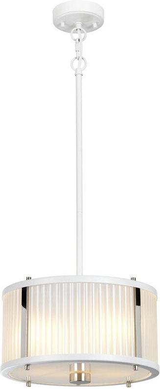 Elstead - Corona Cylindrical 2 Light Pendelleuchte, weiß poliertes Nickel, Milchglas