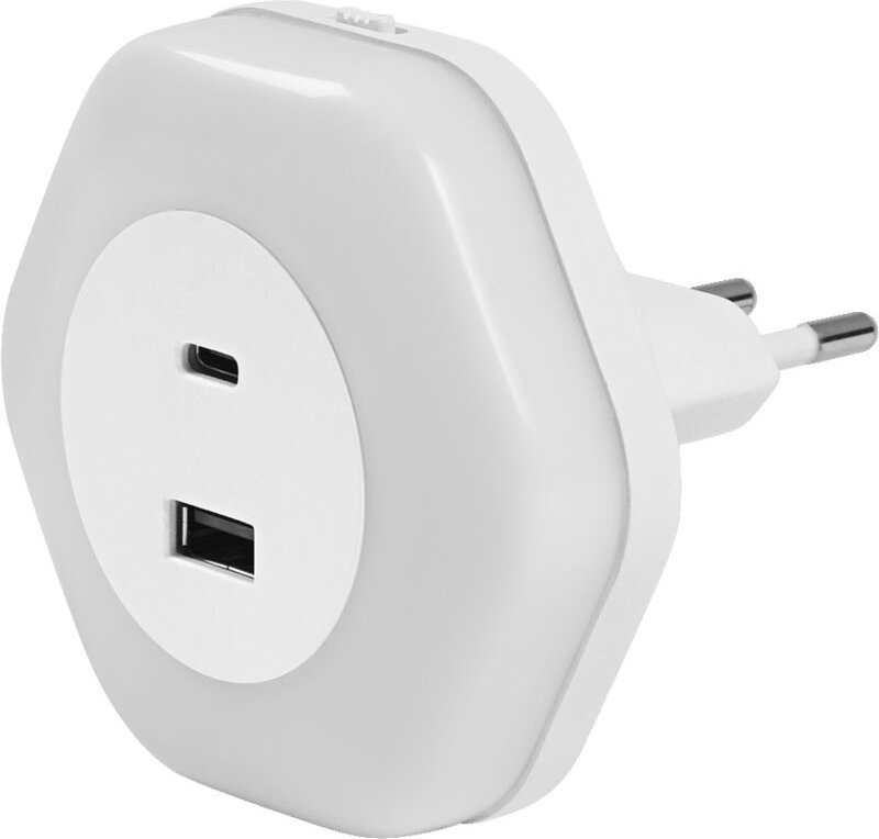 Ledvance - lunetta hexagon Steckdosen-Nachtlicht, weiß, 5W, 5lm, warmweißes Licht, usb-a & usb-c Anschluss, LED-Technolo...