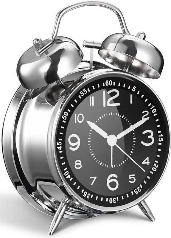 Jalleria - Lauter Wecker für Erwachsene mit tiefem Schlaf, 4 Zoll große Metall-Doppelglocke, batteriebetrieben, Schlafzi...