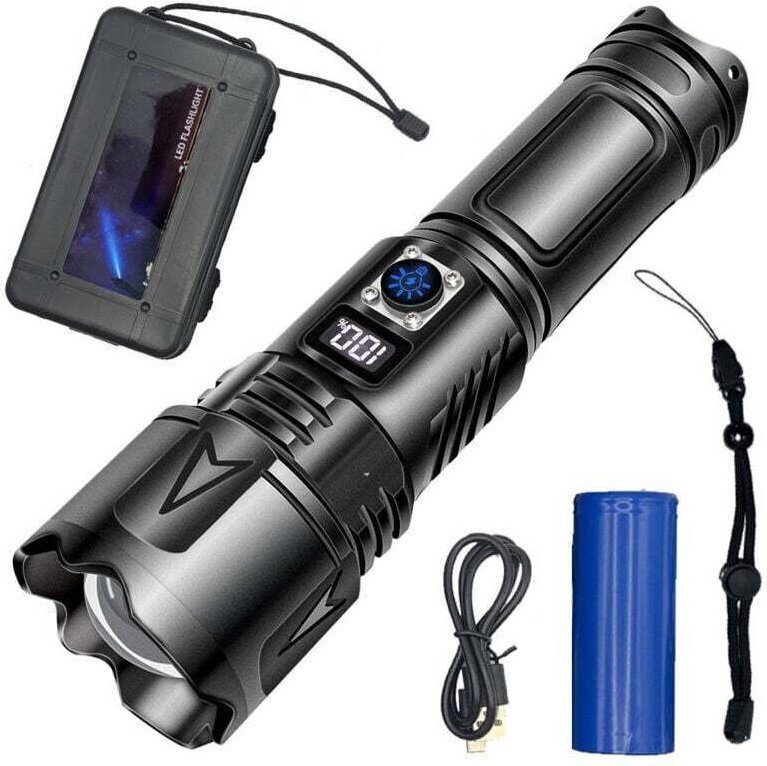 Extrem leistungsstarke LED-Taschenlampe, USB-C-aufladbar, multifunktionale taktische Taschenlampe mit großer Reichweite,...