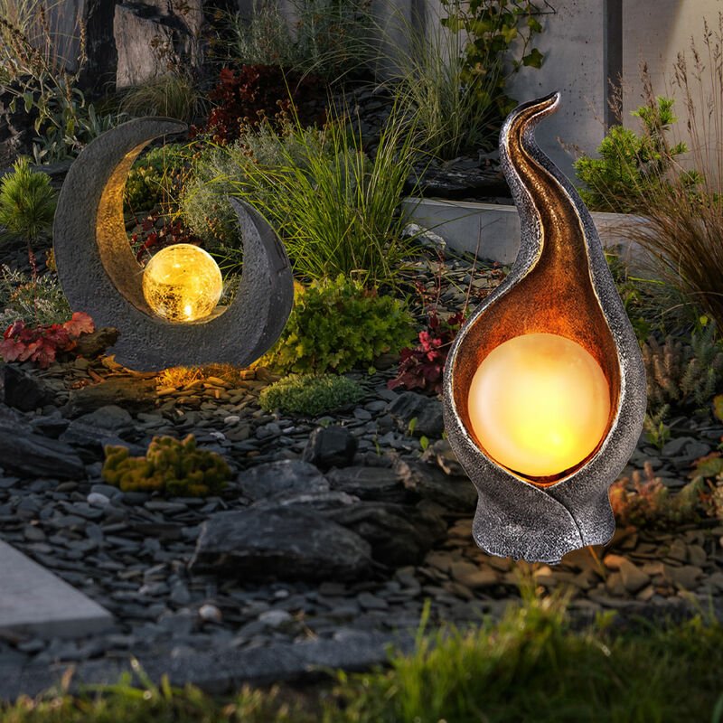 Solarleuchte Mond braun-schwarz Außenleuchte Solar Skulptur Solarlampe Flamme gold silber, Leuchtkugel, led Leuchtmittel...