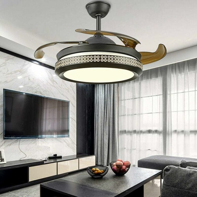 42" LED Deckenventilator mit Beleuchtung Einziehbarer Lüfter Licht mit Leise Einziehbare Klinge