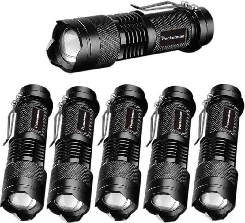 Taschenlampe mit 3 Modi, einstellbarem Fokus-Zoom und taktischem LED-Licht (schwarz, 6er-Pack)