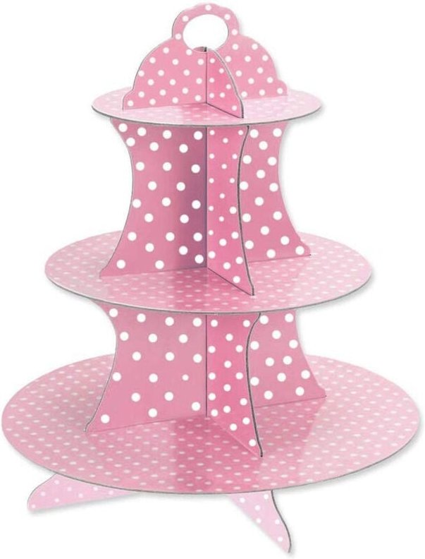 Trade Shop Traesio - Trade Shop - alzatina stand rosa in pois in cartone carta 3 support plas für muffin dolci -